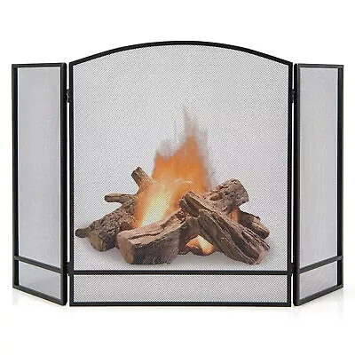 3-Panel Fireplace Screen Foldable Wrought Metal Iron Mesh Fire Spark Guard • $55