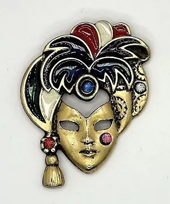 Vintage Magnet Carnival Mask Enamel Gold Tone Venice Italy • $9.99