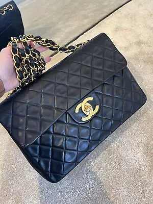 Chanel Black Quilted Lambskin Vintage Maxi Jumbo XL Classic Single Flap Bag • £3250