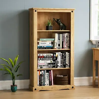 Corona Medium Bookcase 4 Shelf Mexican Solid Waxed Pine Storage Furniture Unit • £79.90