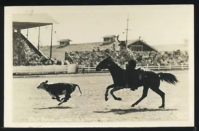 WA Ellensburg RPPC 40's CALF ROPING At ELLENSBURG RODEO Cowboy Horse Ellis 6919 • $11.99