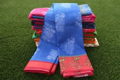 £15 • Buy Peacock Indian Party Wear Cotton Saree With Blouse Jari Border 