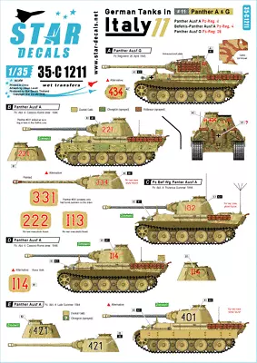 Star Decals 35-C1211  German Tanks In Italy # 11. Panther A & G  SCALE 1/35 • £9.59