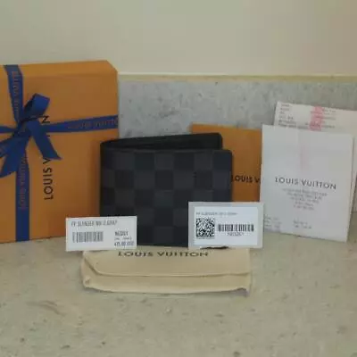 RECEIPT 2021 NEW Louis Vuitton Men's Damier Graphite Black Slender Card Wallet • $500