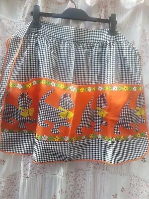 £10 • Buy Pretty Vintage 50s Pinny Apron Retro Cat Design St Michael Crisp Cotton 