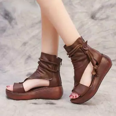 £17.99 • Buy Flat Wedge Platform Ankle Boot Sandals Black Brown 4 5 6 7 Summer Holiday Comfy