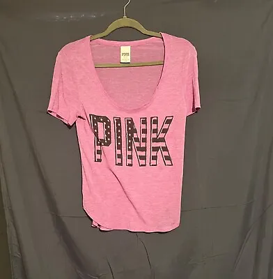 Victorias Secret Pink Short Sleeve Casual Graphic T Shirt Womens Size S Purple • $8.60