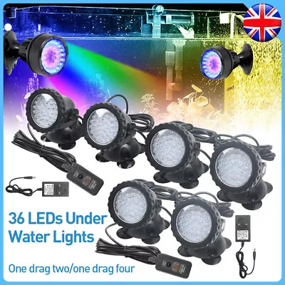 Underwater Spot Light 4 Lights RGB Aquarium Garden Fountain Pond Lamp 36 LED • £16.99