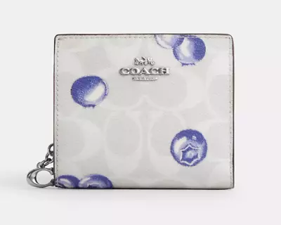 COACH Snap Wallet Signature Canvas Blueberry Print CR941 Canvas Leather NEW F/S • £154.42