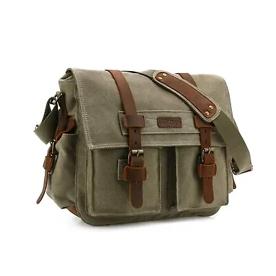 Kattee Leather Canvas Camera Bag Vintage DSLR SLR Messenger Shoulder Bag • $54.13