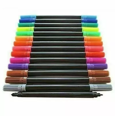 12 Double Ended Felt Tip Pens Dual Thick Thinner Adult Kids Colouring Therapy • £3.65