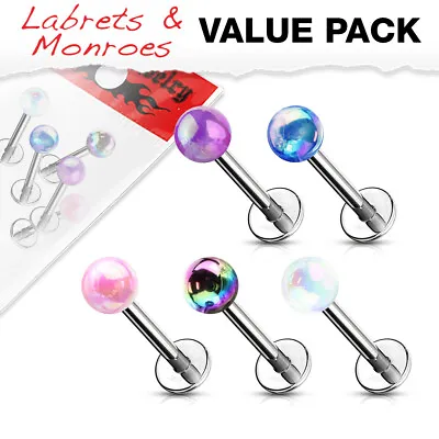 5pc Value Pack Metallic Iridescent Labrets Cartilage Monroe Medusa Studs • $15.37