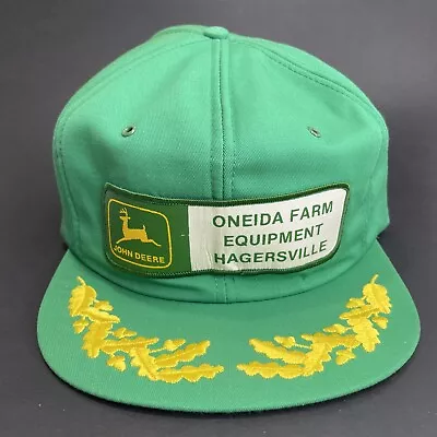 Vintage 1980s John Deere Gold Leaf Brim Hagersville Ontario Snapback Trucker Hat • $9