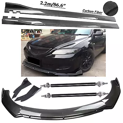 Carbon Fiber Front Bumper Spoiler 86.6  Side Skirt Kit For Mazda 2 3 5 6 CX-3 • $149.99