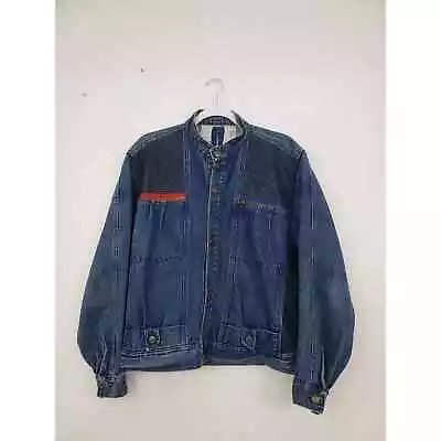 (M24) Vintage Pop 84 Men's Bomber Jacket Size M 80’s Mesh Blue Denim Collarless • $50