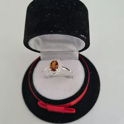 £16.99 • Buy Stunning AA Madeira Citrine & Zircon Halo Ring In Sterling Silver