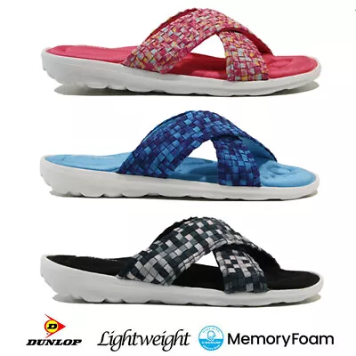 Ladies Dunlop Memory Foam Flip Flops Holiday Pool Summer Flat Mules Sandals Size • £9.95