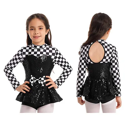 Girls Kids Costume Sequins Checkerboard Printed Jumpsuit Race Car Driver Cosplay • $19.64