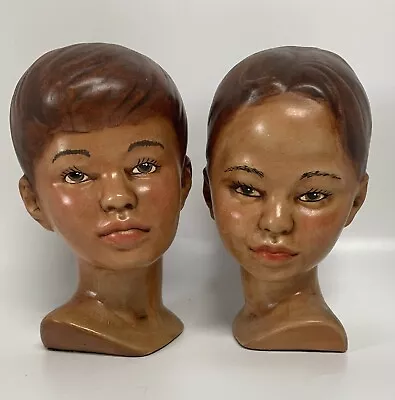 Vintage Possibly Marwal Polynesian  Girl And Boy Chalkware Head/Bust 7 Inches • $14.99