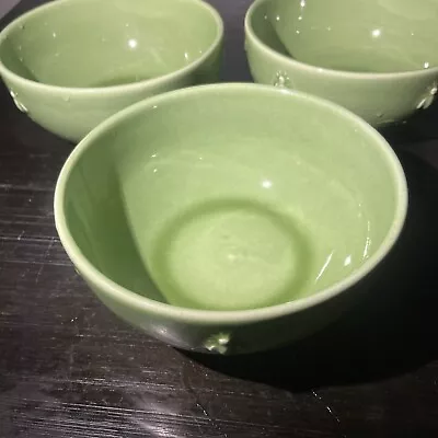 3 Varages Green Firefly Bowls Made In France • $45