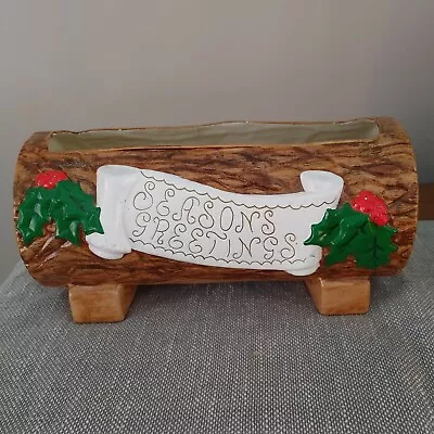 Vintage Christmas Seasons Greetings Ceramic Yule Log Planter Gare Molds '72. B2 • $34.99