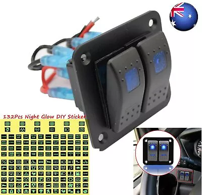 2 Gang  Blue LED Light Rocker Switch Panel Dual LED Boat Car Waterproof DIY AU • $18.59