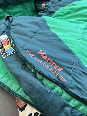 MARMOT Women's Trestles 30F Mummy Green REG Sleeping Bag Stash Pocket • $25