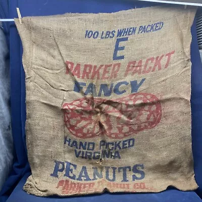 Vintage Birdsong Fancy Peanuts Star Brand Burlap Bag Sack Virginia 39 “ X 34” • $14.99
