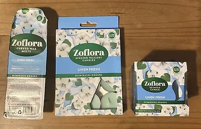 Zoflora Curved Wax Melts Tealights & Scented Candle Linen Fresh Bundle • £12.50