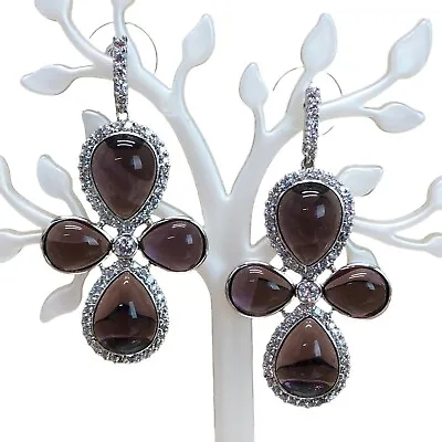 Miriam Salat Purple Stone Rhinestones Dangle Chandelier Pierced Earrings • $165