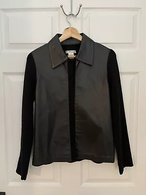 V. Sport Too By Vakko Black Lamb Leather Wool Vintage Womens M Biker Chic • $25