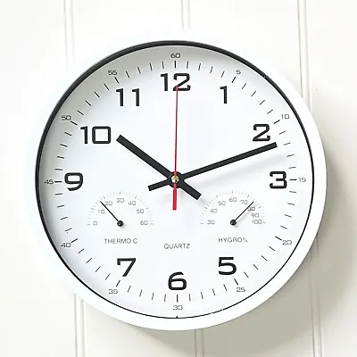 Wall Clock Small Temperature Humidity Gauges Modern Kitchen Office Living Room • £13