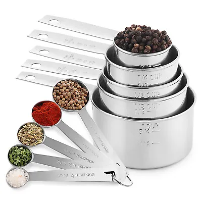Stainless Steel Measuring Cups & Measuring Spoons 10-Piece Set 5 Cups & 5 Spoons • $17.99