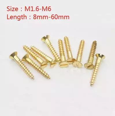 £2.99 • Buy Solid Brass Slotted Countersunk Wood Screws All Gauges & Size M1/m2/m3/m4/m5/m6