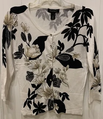 White House Black Market Size S Rhinestone Snap Front Floral  Cardigan Sweater • $15.99