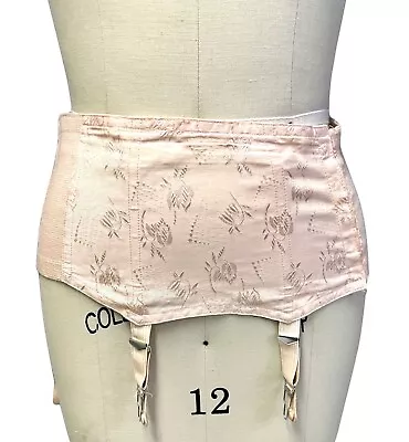 Vintage PINK Floral Cotton Rayon Open Bottom Girdle Damask Sz 32 Garter Belt • $137.63