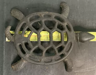 Vintage Turtle Trivet 7 1/2  Black Cast Iron Stand Pot Holder Taiwan • $9.95