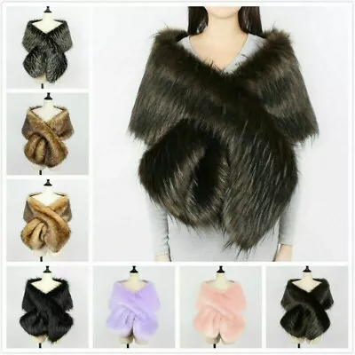 Women Winter Faux Fur Shawl Bolero Stole Warm Soft Wedding Cape Shrug Scarf • £32.58