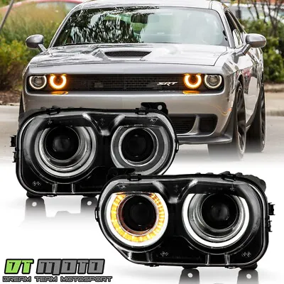 2015-2022 Dodge Challenger W/o Air Ducts W/LED Halo Halogen Headlights Headlamps • $242.99