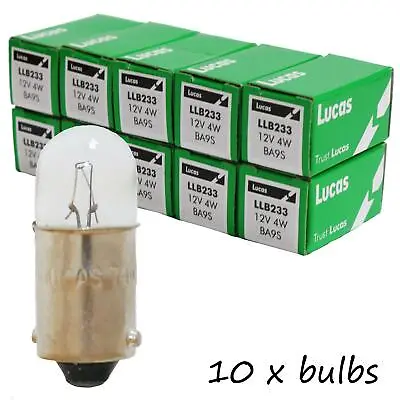 10 Lucas Motorcycle / Car Pilot Side Light Clear Bulbs 12V 4W BA9S LLB233 • £3.85