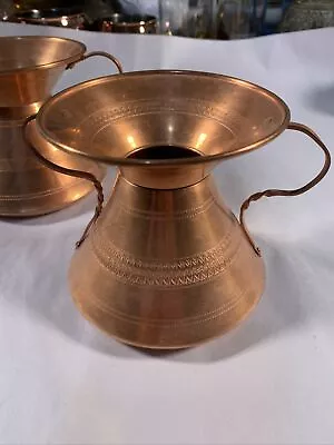 Vintage Antique Decorated Copper Handled Small Bowl Spittoon Container • $25