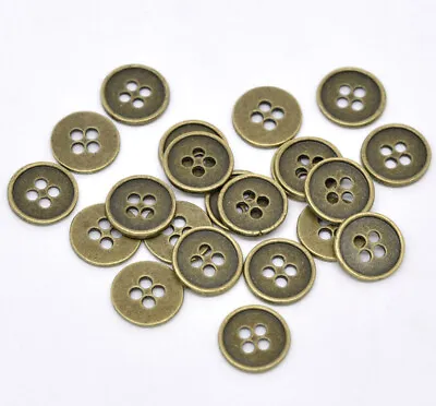 (Buy 4 Get FREE Post) 10 Round Metal Bronze 13mm 15mm 18mm 25mm Sewing Buttons • £1.69