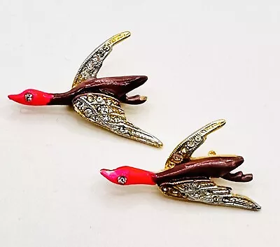 Vintage Kramer  Signed 2 Brooch Pin Enamel Rhinestone Birds • $19