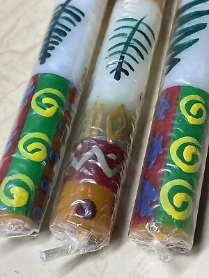 Vintage UNICEF Set Of 3 Christmas Taper Candles Hand Decorated South Africa 9.25 • $9.95