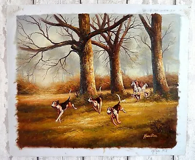 £75 • Buy Vintage Oil Painting Canvas Hunt Hounds Fox Hunting Equestrian Horse Signed #E