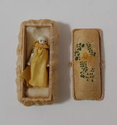 Rare Antique Miniature Porcelain Wire Jointed 2  Baby Doll In Casket Box • $35