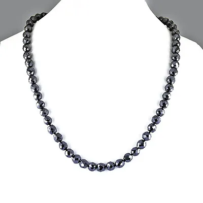 $540 • Buy AAA Quality 8 Mm Certified Black Diamond Beads Necklace In Knot Style, VIDEO