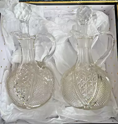 Set Of Antique Cut Crystal Glass Cruet Oil Vinegar Hand Blown Stoppers Vintage • $66