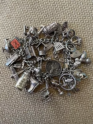 Vintage Sterling Silver Charm Bracelet With 30 Mostly English Charms • $240