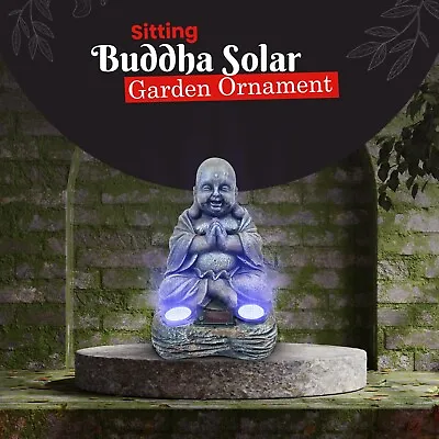 Garden Ornaments Buddha  Solar LED Sitting Thai Zen Outdoor Indoor Statue Decor • £17.95